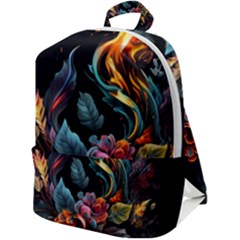 Flowers Flame Abstract Floral Zip Up Backpack by Jancukart