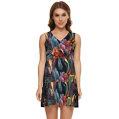 Flowers Flame Abstract Floral Tiered Sleeveless Mini Dress