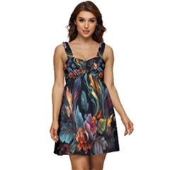 Flowers Flame Abstract Floral Ruffle Strap Babydoll Chiffon Dress