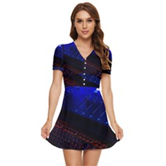 Mixer Console Audio Mixer Studio V-neck High Waist Chiffon Mini Dress