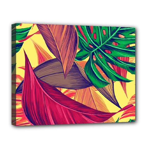 Monstera Tropical Design Beach Canvas 14  X 11  (stretched) by Jancukart