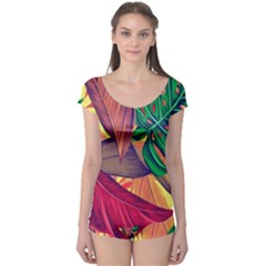 Monstera Tropical Design Beach Boyleg Leotard  by Jancukart