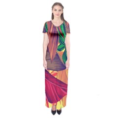 Monstera Tropical Design Beach Short Sleeve Maxi Dress