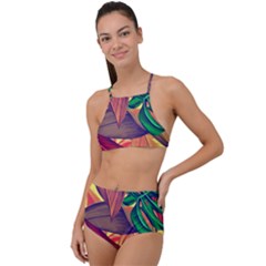 Monstera Tropical Design Beach High Waist Tankini Set by Jancukart