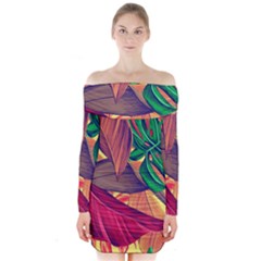 Monstera Tropical Design Beach Long Sleeve Off Shoulder Dress