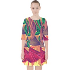 Monstera Tropical Design Beach Quarter Sleeve Pocket Dress