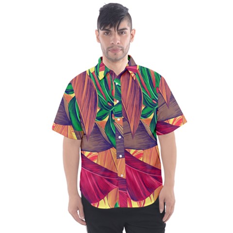 Monstera Tropical Design Beach Men s Short Sleeve Shirt by Jancukart