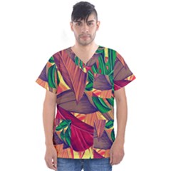 Monstera Tropical Design Beach Men s V-neck Scrub Top