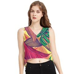 Monstera Tropical Design Beach V-neck Cropped Tank Top by Jancukart