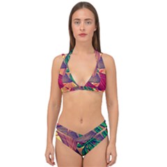 Monstera Tropical Design Beach Double Strap Halter Bikini Set