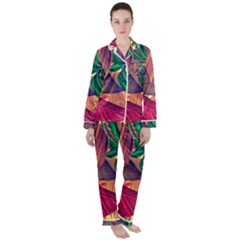 Monstera Tropical Design Beach Women s Long Sleeve Satin Pajamas Set	