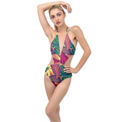 Monstera Tropical Design Beach Plunging Cut Out Swimsuit