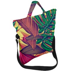 Monstera Tropical Design Beach Fold Over Handle Tote Bag by Jancukart