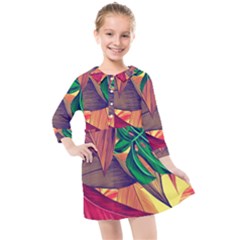 Monstera Tropical Design Beach Kids  Quarter Sleeve Shirt Dress