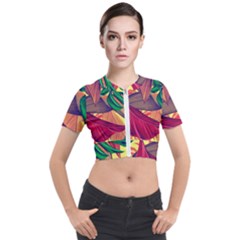 Monstera Tropical Design Beach Short Sleeve Cropped Jacket