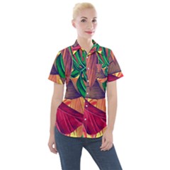 Monstera Tropical Design Beach Women s Short Sleeve Pocket Shirt