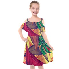 Monstera Tropical Design Beach Kids  Cut Out Shoulders Chiffon Dress by Jancukart