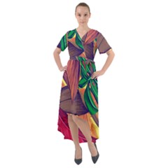 Monstera Tropical Design Beach Front Wrap High Low Dress