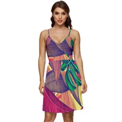 Monstera Tropical Design Beach V-neck Pocket Summer Dress 