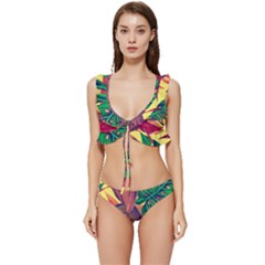 Monstera Tropical Design Beach Low Cut Ruffle Edge Bikini Set by Jancukart