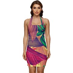 Monstera Tropical Design Beach Sleeveless Wide Square Neckline Ruched Bodycon Dress by Jancukart