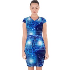 Artificial Intelligence Brain Think Art Capsleeve Drawstring Dress 