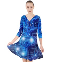 Artificial Intelligence Brain Think Art Quarter Sleeve Front Wrap Dress