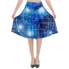 Artificial Intelligence Brain Think Art Flared Midi Skirt