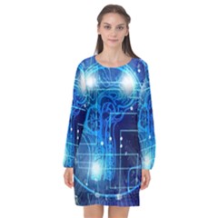 Artificial Intelligence Brain Think Art Long Sleeve Chiffon Shift Dress 