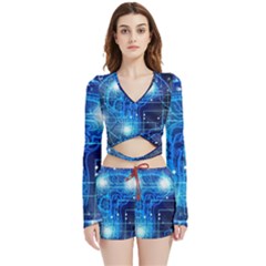 Artificial Intelligence Brain Think Art Velvet Wrap Crop Top And Shorts Set