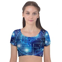 Artificial Intelligence Brain Think Art Velvet Short Sleeve Crop Top 