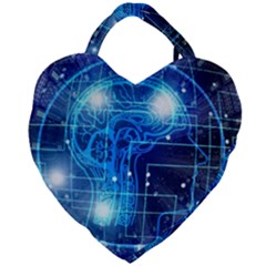 Artificial Intelligence Brain Think Art Giant Heart Shaped Tote by Jancukart