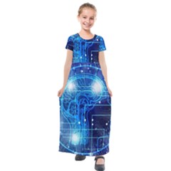 Artificial Intelligence Brain Think Art Kids  Short Sleeve Maxi Dress