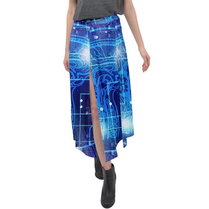 Artificial Intelligence Brain Think Art Velour Split Maxi Skirt