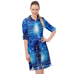 Artificial Intelligence Brain Think Art Long Sleeve Mini Shirt Dress