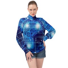 Artificial Intelligence Brain Think Art High Neck Long Sleeve Chiffon Top by Jancukart