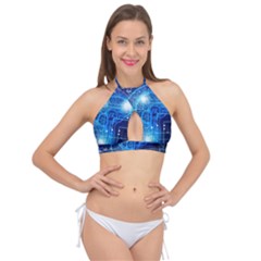 Artificial Intelligence Brain Think Art Cross Front Halter Bikini Top