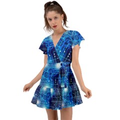 Artificial Intelligence Brain Think Art Flutter Sleeve Wrap Dress