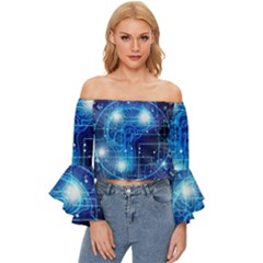 Artificial Intelligence Brain Think Art Off Shoulder Flutter Bell Sleeve Top by Jancukart