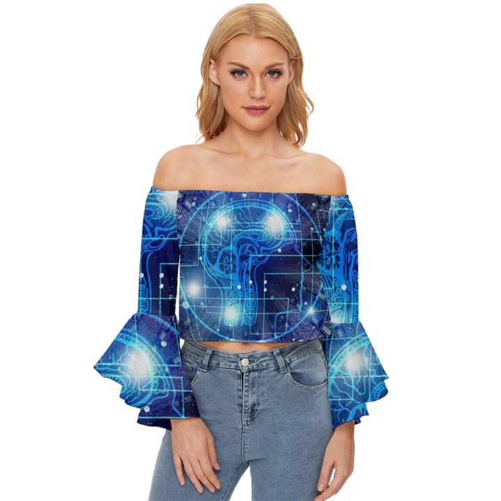 Artificial Intelligence Brain Think Art Off Shoulder Flutter Bell Sleeve Top