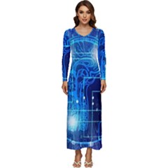 Artificial Intelligence Brain Think Art Long Sleeve Velour Longline Maxi Dress by Jancukart