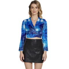 Artificial Intelligence Brain Think Art Long Sleeve Tie Back Satin Wrap Top by Jancukart