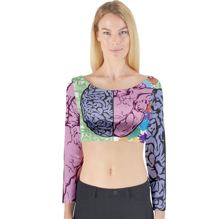 Brain Heart Balance Emotion Art Long Sleeve Crop Top