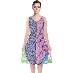 Brain Heart Balance Emotion Art V-neck Midi Sleeveless Dress 