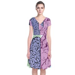 Brain Heart Balance Emotion Art Short Sleeve Front Wrap Dress