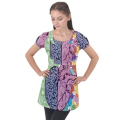 Brain Heart Balance Emotion Art Puff Sleeve Tunic Top