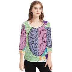 Brain Heart Balance Emotion Art Chiffon Quarter Sleeve Blouse