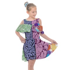 Brain Heart Balance Emotion Art Kids  Shoulder Cutout Chiffon Dress by Jancukart