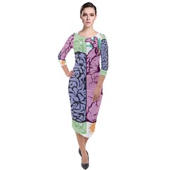 Brain Heart Balance Emotion Art Quarter Sleeve Midi Velour Bodycon Dress