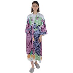 Brain Heart Balance Emotion Art Maxi Satin Kimono